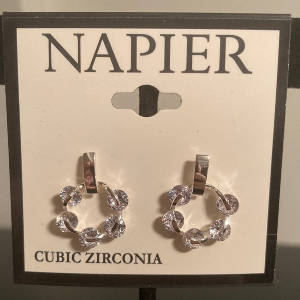 Napier Silver Cubic Zirconia Circle Earrings